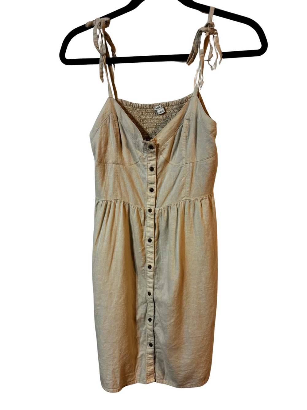 aerie Beige Tie-Shoulder Button-Front Mini Dress